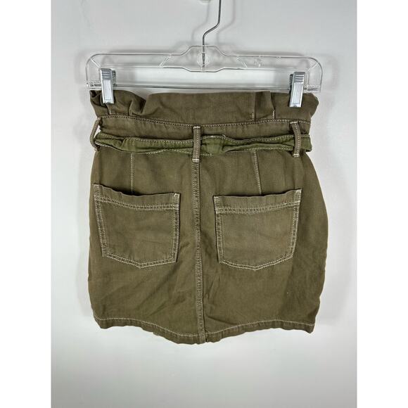 Free People Green Paperbag Cargo Mini Skirt Tie Skirt Size 4 Boho Military - Picture 2 of 10